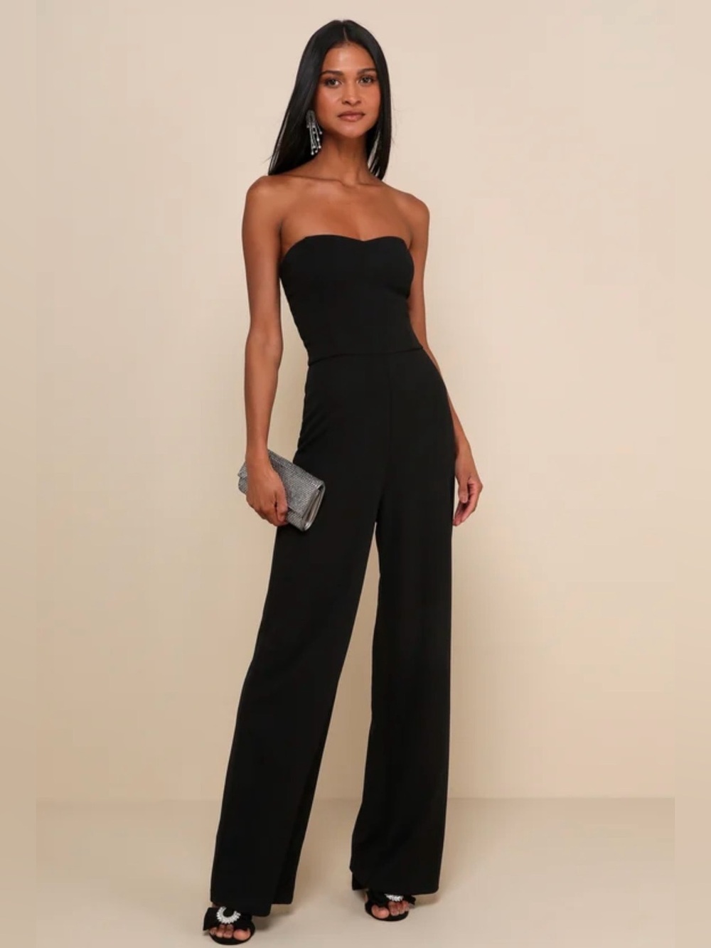 NWOT Lulu's Strapless Black Wide-Leg Jumpsuit